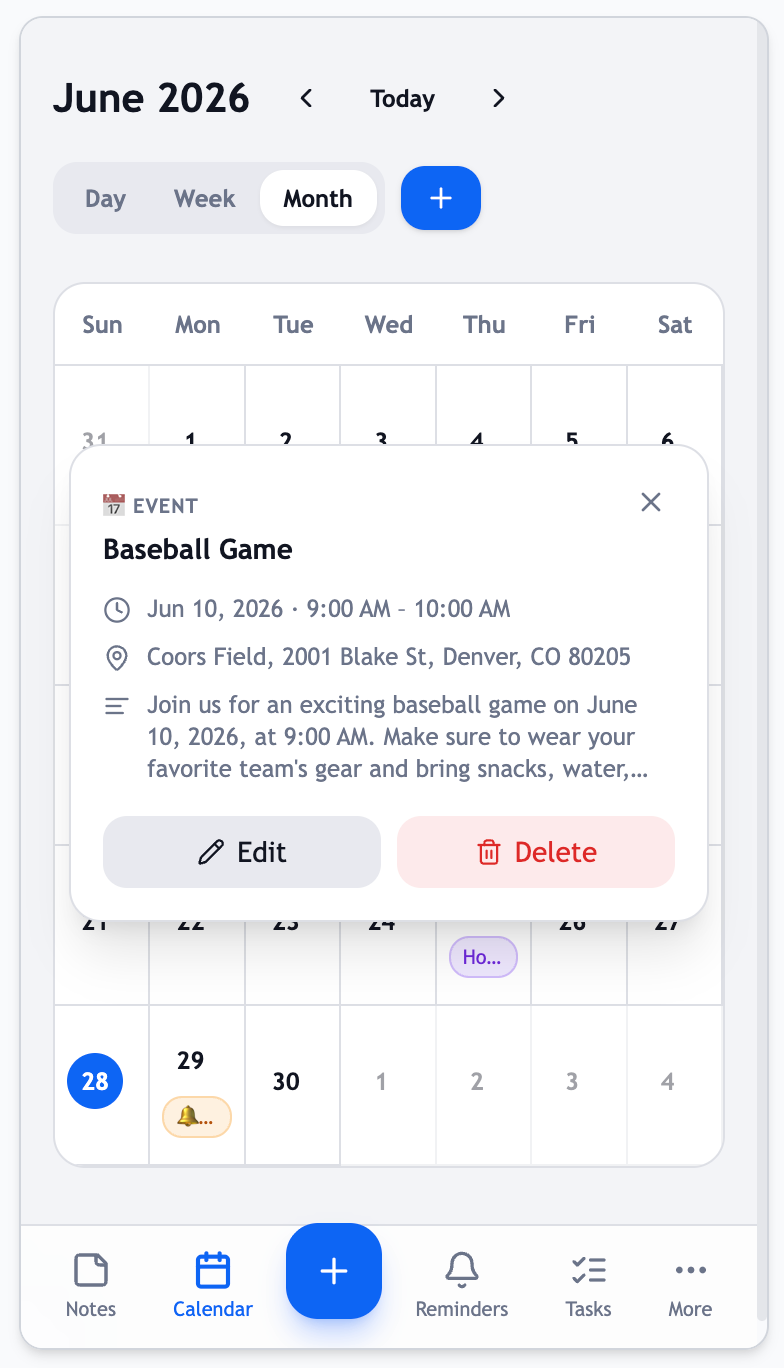 BusyMind AI calendar on mobile web