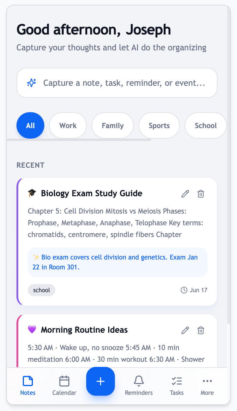 BusyMind AI notes on mobile web