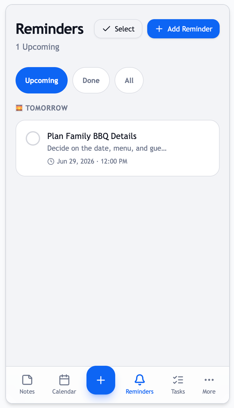 BusyMind AI reminders on mobile web