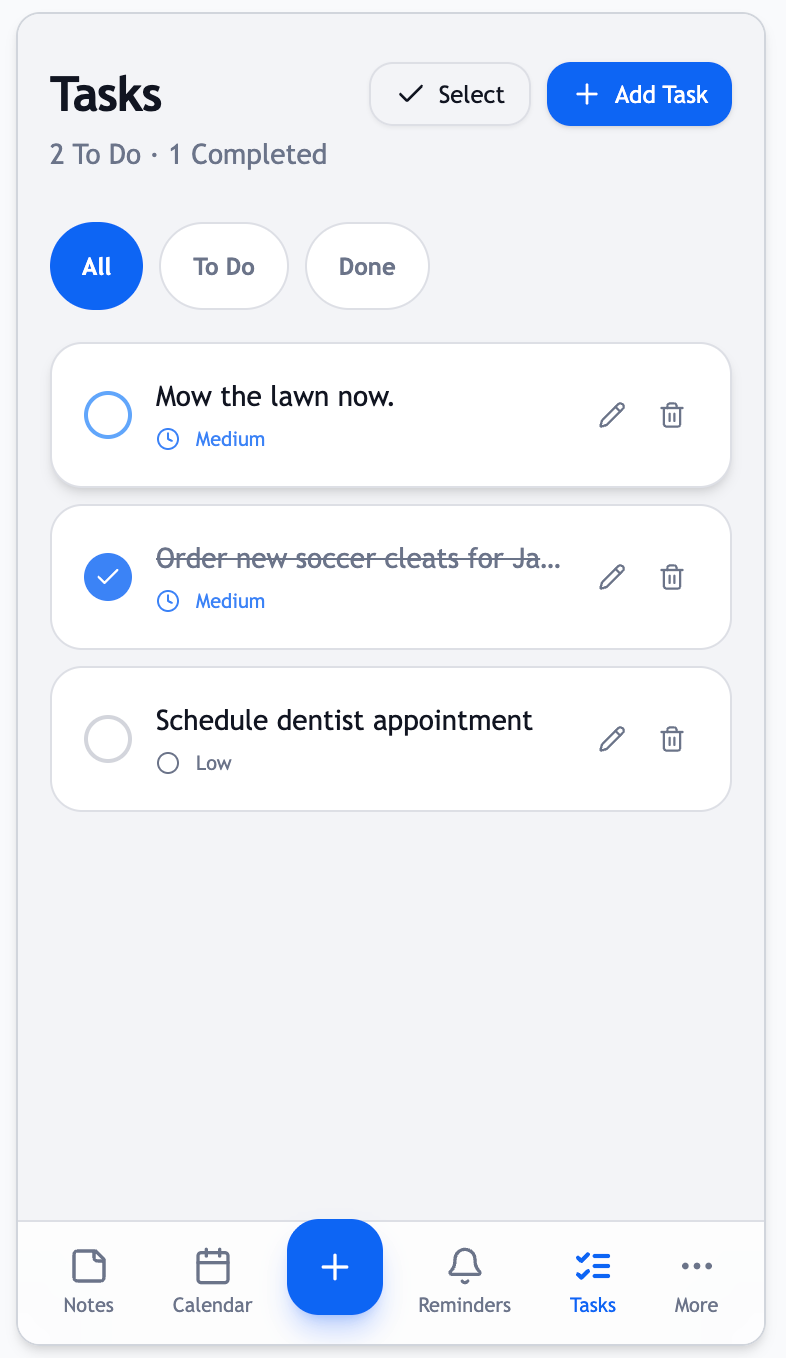 BusyMind AI tasks on mobile web