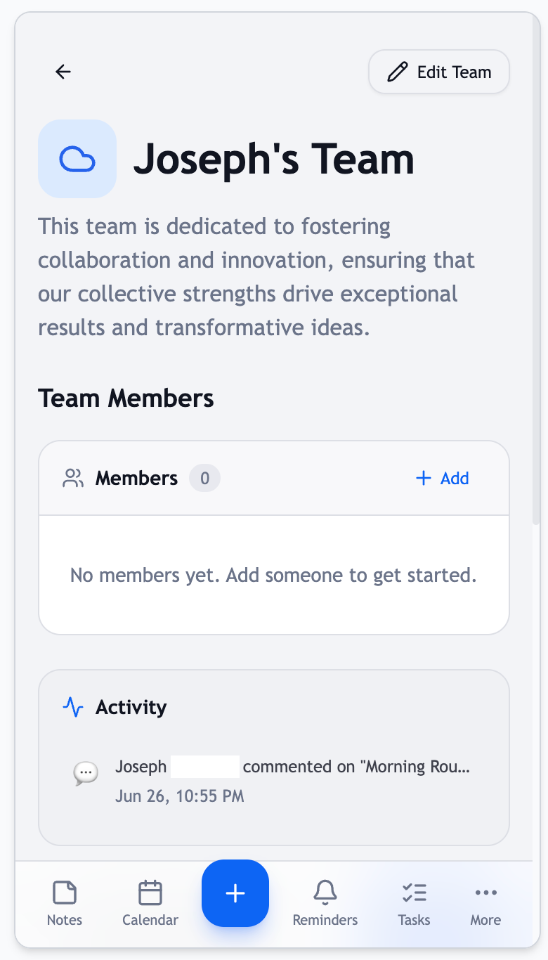 BusyMind AI team collaboration on mobile web